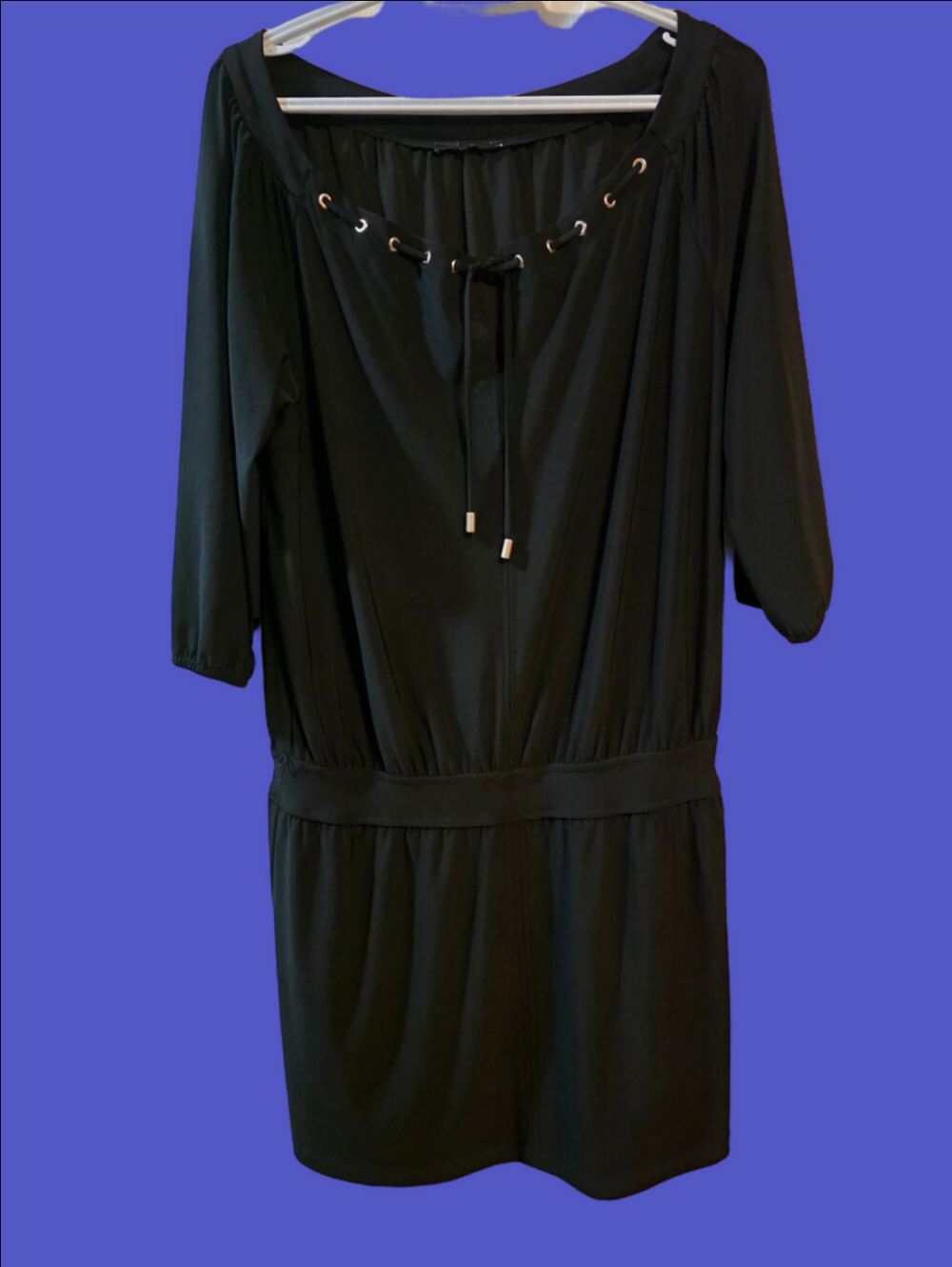4/$25 Deal! Black Off-Shoulder Mini Dress with Grommet Tie